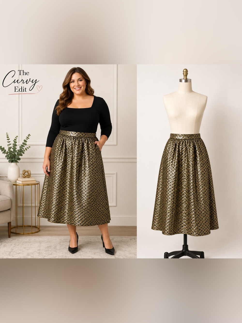 NWT LOFT Metallic Gold & Black Jacquard Midi Skirt Size 12 Chic Holiday Party